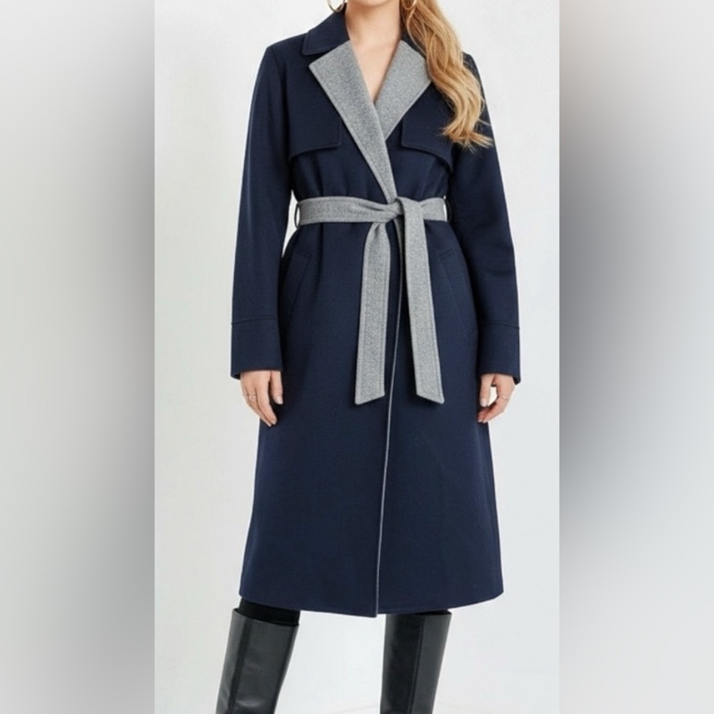 J. Crew Navy and Gray Harriet blend trenchcoat